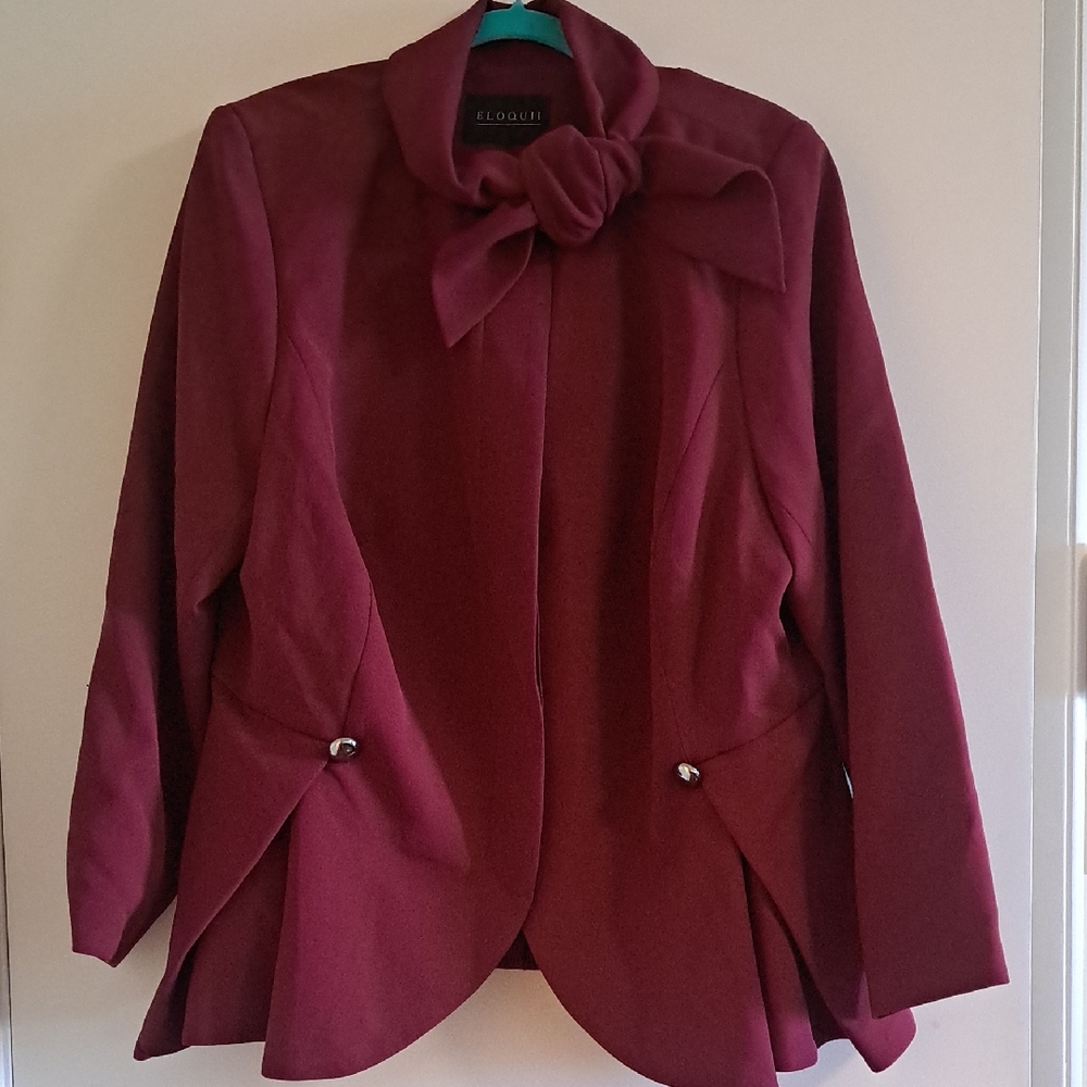 ELOQUII Women's Deep Red Blazer with Bow Detail